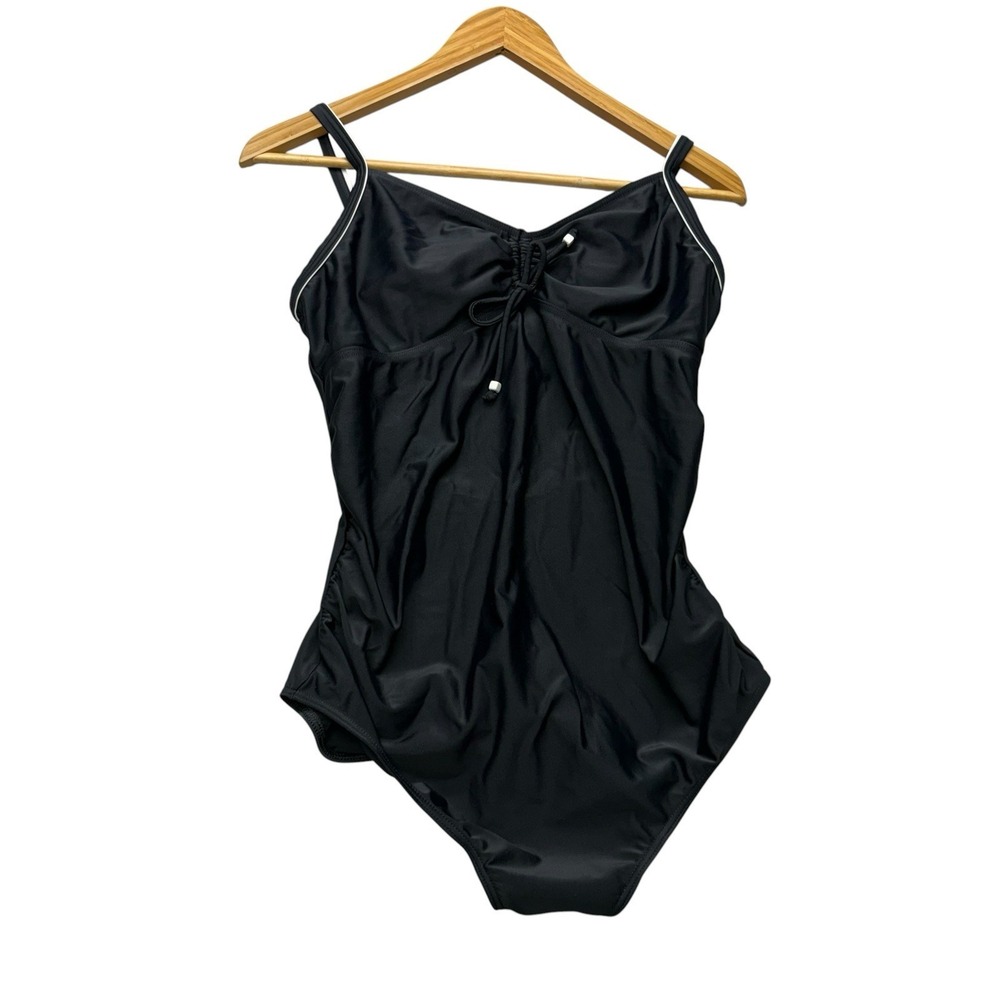 Christina Womens Swimsuit Large Black One Piece Swim Vintage Open Back Cinched